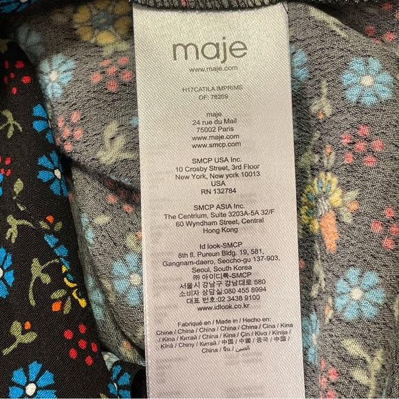 MAJE NWOT Catila Floral Print Crepe Shirt in Black - Picture 7 of 9